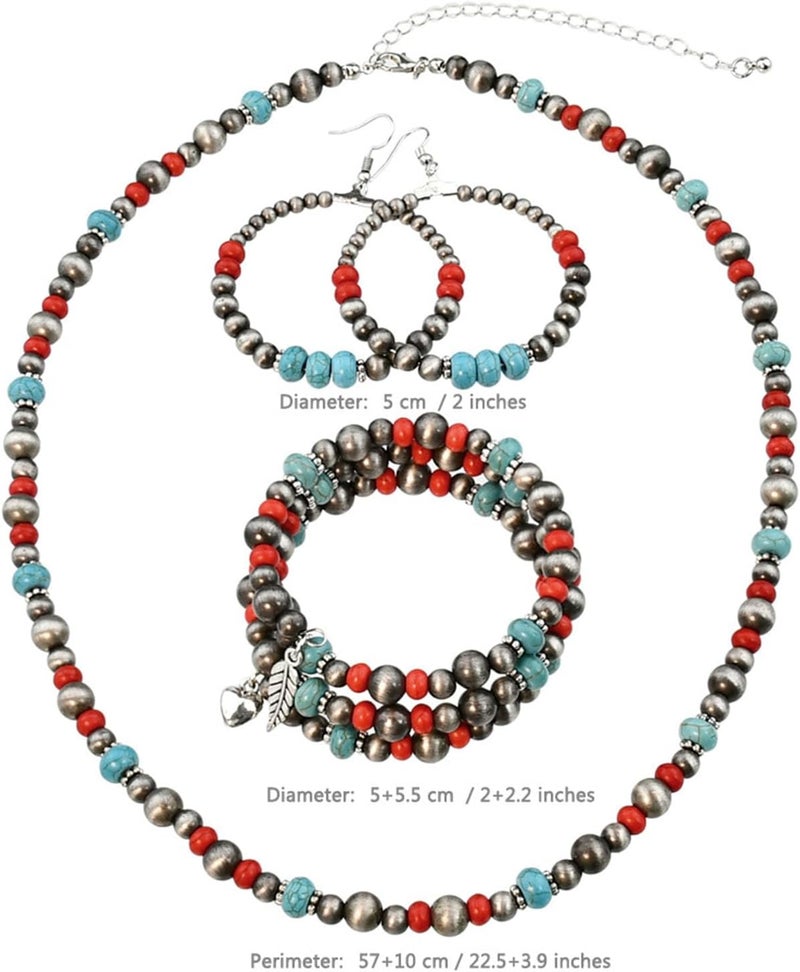 JMScape 4 PCS Western Turquoise Jewelry for Women Boho Vintage Navajo Pearl Necklace Earring Bracelet Ring Set Country Cowgirl Accessories for Gift - Image 5